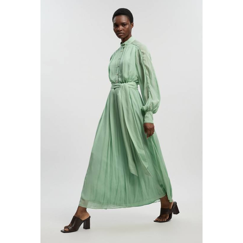 英国代购正品04.20 名品KM 女装新款 时尚长袖系腰带长款连衣裙