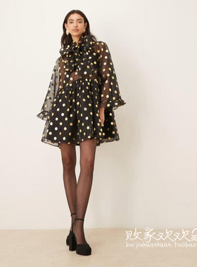 英国代购正品11.04 2025潮流导向 女装新款 设计金色波点连衣裙