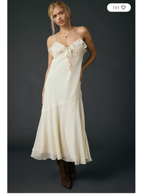 英国代购正品01.14 名品UO 女装新款 吊带木耳边长款设计连衣裙