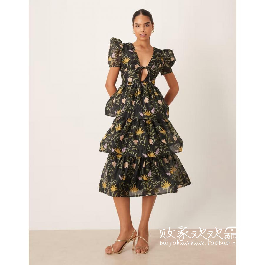 英国代购正品10.08 2025潮流导向 女装新款 时尚印花多层连衣裙