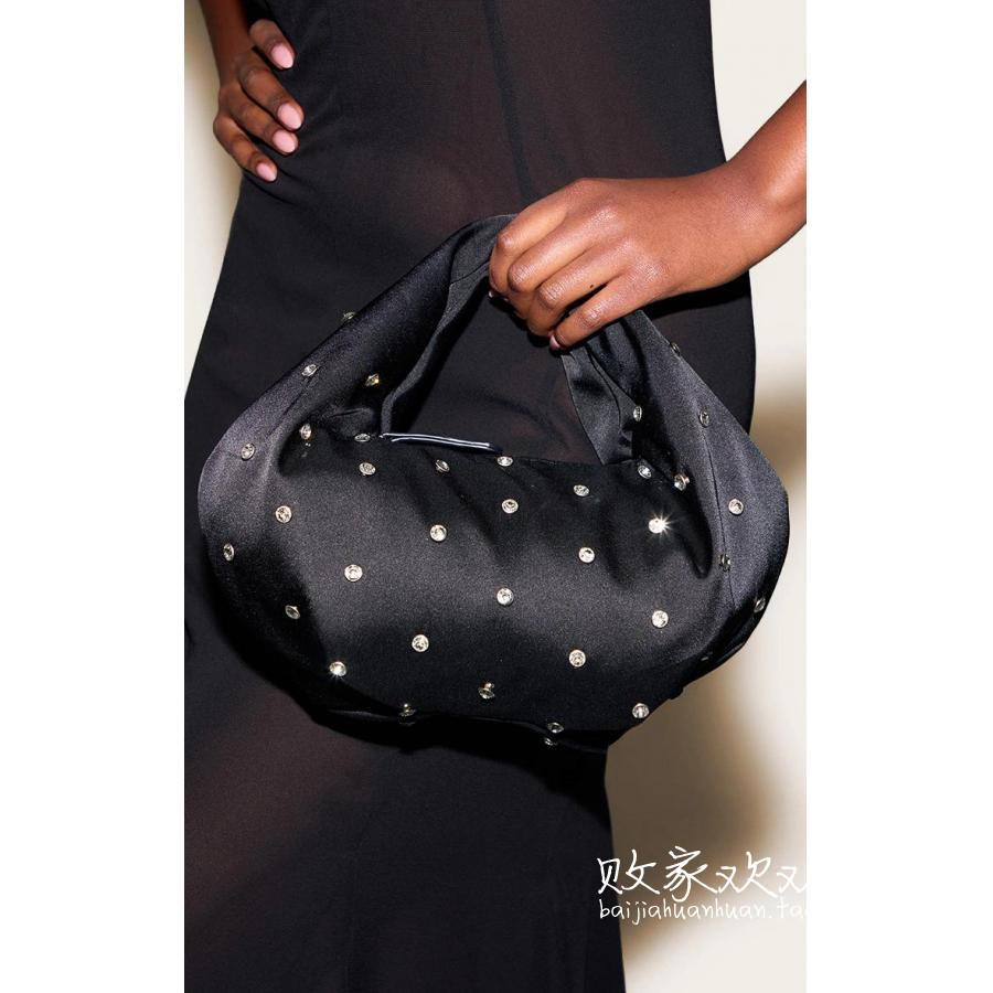 英国代购正品11.19 名品PL 女包新款 缎面铆钉设计百搭手提包