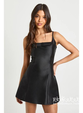 英国代购正品12.12 名品Boohoo 女装新款 吊带深色迷人连衣裙