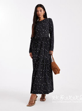 英国代购正品09.10 2025潮流导向 女装新款 时尚波点长款连衣裙