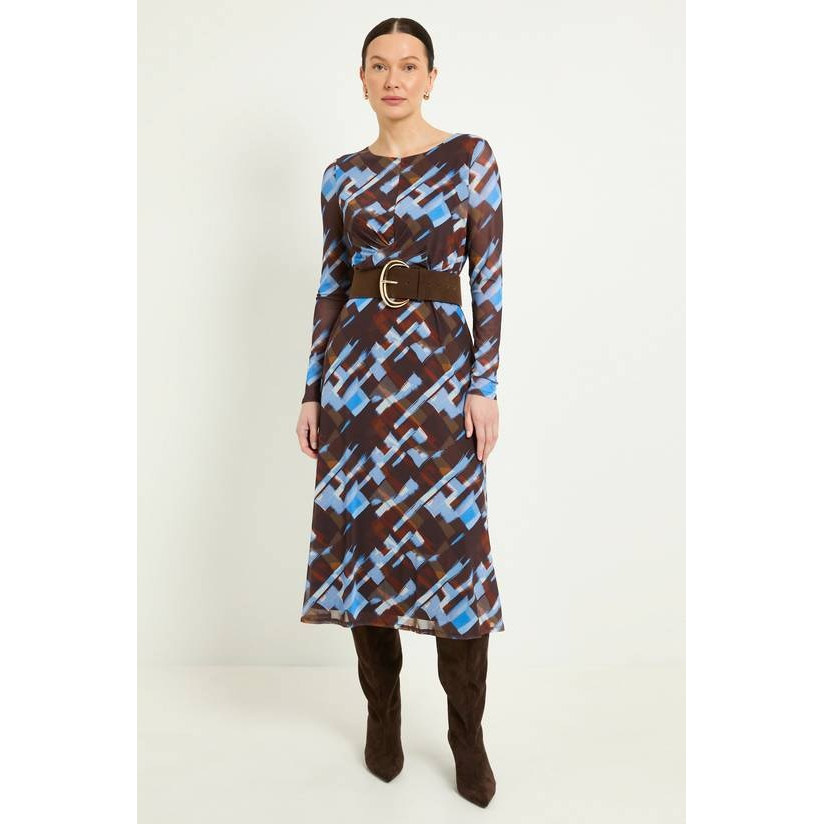 英国代购正品08.13 名品PL 女装新款 时尚印花长袖长款连衣裙