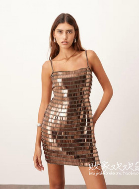 英国代购正品10.06 2025潮流导向 女装新款 吊带闪亮迷笛连衣裙