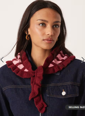 英国代购正品01.02 2026潮流导向 饰品新款 木耳边针织设计三角巾