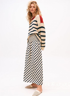 英国代购正品04.02 2025潮流导向 女装新款 时尚斜纹长款半身裙