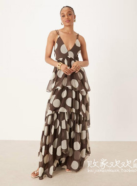 英国代购正品09.10 2025潮流导向 女装新款 吊带圆点长款连衣裙
