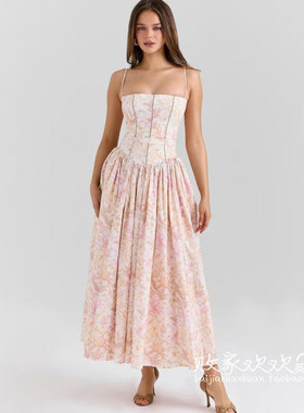 英国代购正品08.10 2025潮流导向 女装新款 吊带碎花长款连衣裙