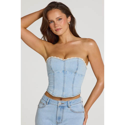 英国代购正品09.10 名品ohpolly 女装新款 法式蕾丝边牛仔背心