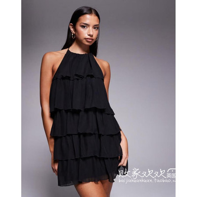 英国代购正品11.04 2025潮流导向 女装新款 设计多层深色连衣裙