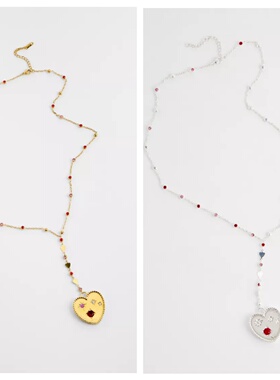 英国代购正品01.14 名品UO 饰品新款 休闲闪钻爱心设计百搭项链