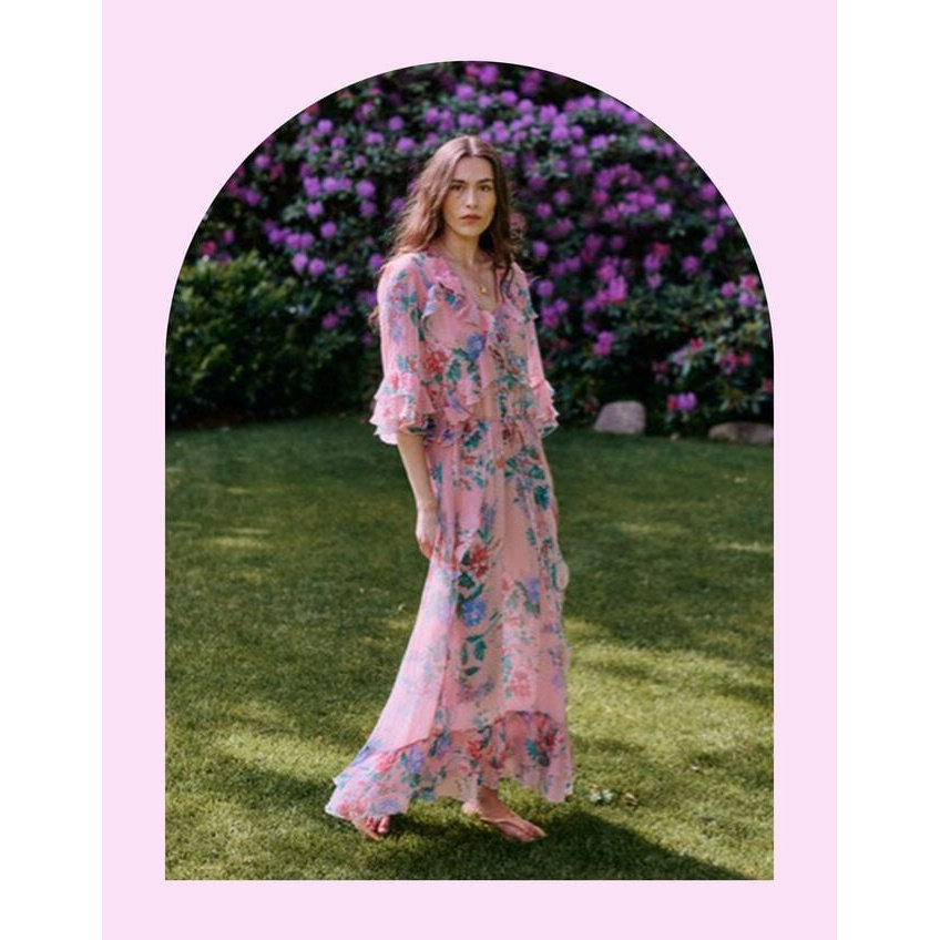 英国代购正品04.17 名品Monsoon 女装新款 木耳边印花连衣长裙