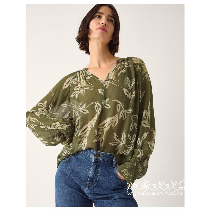 英国代购正品11.06 名品Monsoon 女装新款 翻领设计花长袖衬衫