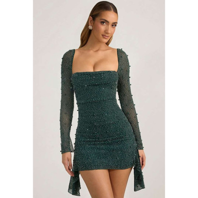 英国代购正品04.27 名品ohpolly 女装新款 烫钻飘带迷人连衣裙
