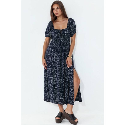 英国代购正品07.12 名品PL 女装新款 甜美碎花泡泡袖长款连衣裙