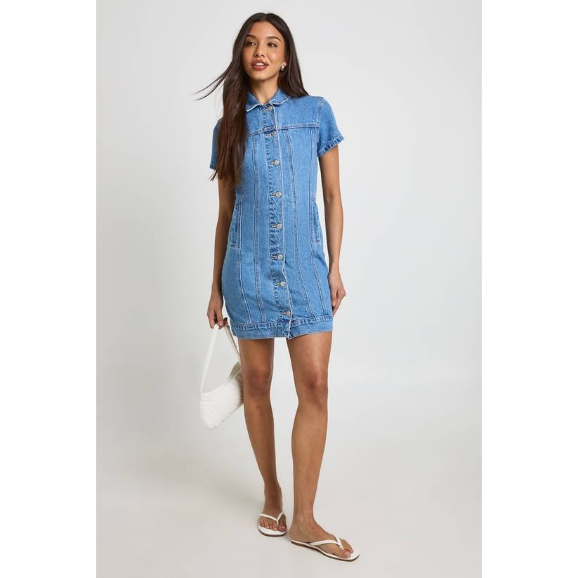英国代购正品07.28 名品PL 女装新款 翻领牛仔迷笛设计连衣裙
