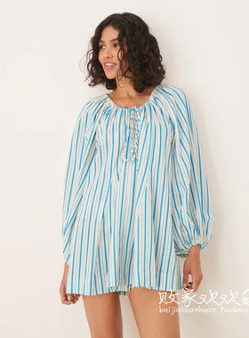 英国代购正品07.02 2025潮流导向 女装新款 时尚条纹长袖连衣裙