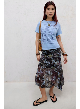英国代购正品04.05 名品UO 女装新款 时尚印花显瘦中长款半身裙
