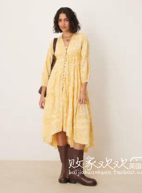 英国代购正品07.04 2025潮流导向 女装新款 时尚印花长款连衣裙
