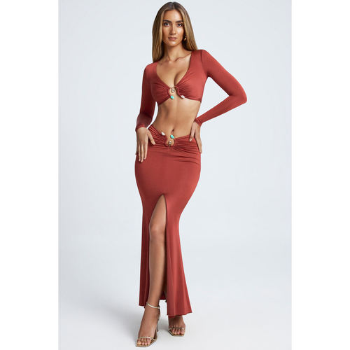 英国代购正品09.10 名品ohpolly 女装新款 设计开叉长款半身裙