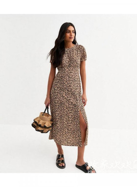 英国代购正品03.24 名品NL 女装新款 时尚碎花开叉连衣长裙