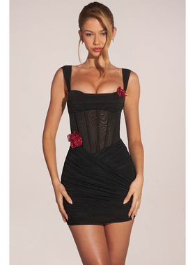 英国代购正品04.02 名品ohpolly 女装新款 鱼骨束胸花朵连衣裙
