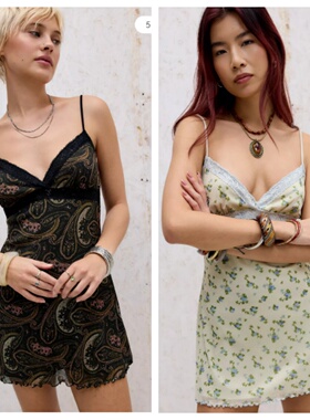 英国代购正品03.20 名品UO 女装新款 时尚吊带印花迷人百搭连衣裙