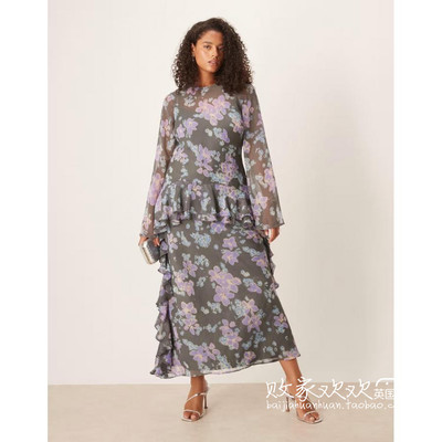 英国代购正品12.04 2025潮流导向 女装新款 设计印花长款连衣裙