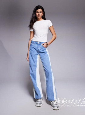 英国代购正品10.07 2025潮流导向 女装新款 时尚拼接长款牛仔裤