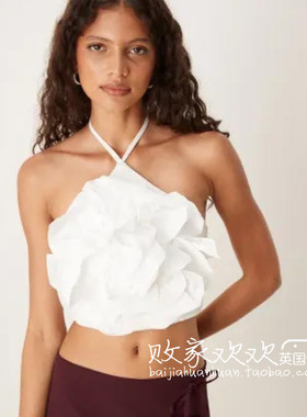 英国代购正品07.04 2025潮流导向 女装新款 挂脖花朵浅色舒适背心