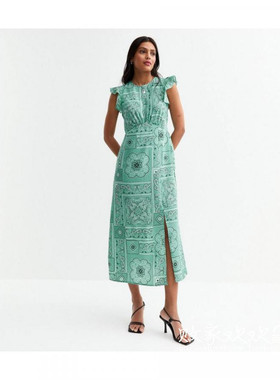 英国代购正品03.24 名品NL 女装新款 时尚印花开叉长款连衣裙