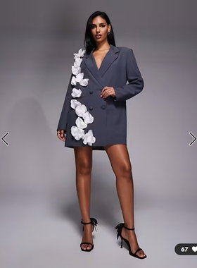 英国代购正品01.24 2026潮流导向 女装新款 3D花西装风设计连衣裙