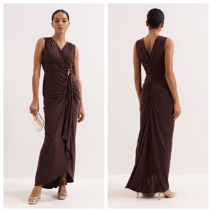 英国代购正品02.02 名品MS 女装新款 时尚设计褶皱长款百搭连衣裙