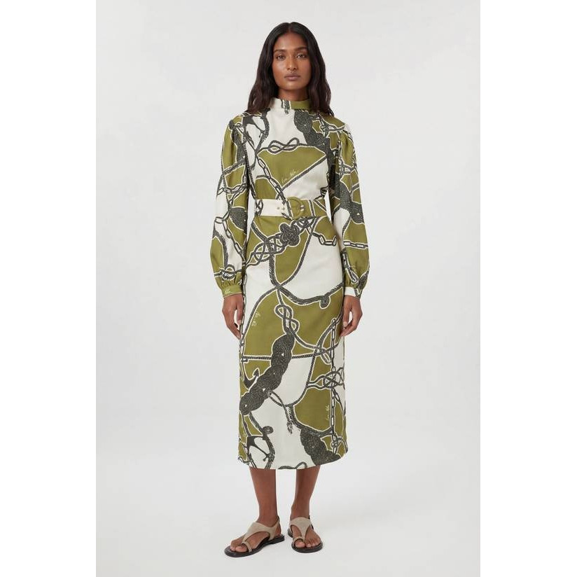 英国代购正品04.20 名品KM 女装新款 时尚印花长袖系腰带连衣裙