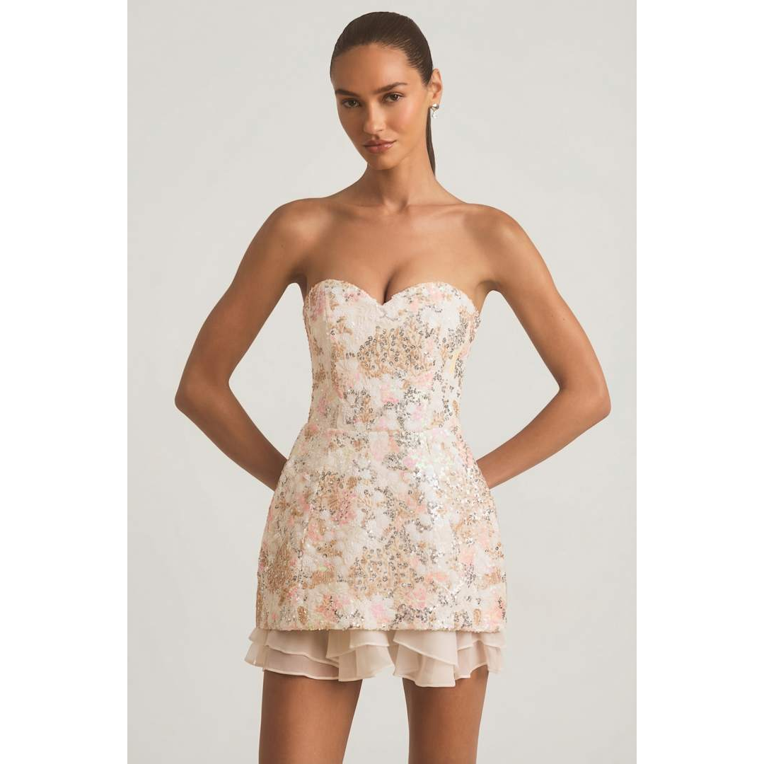 英国代购正品04.27 名品ohpolly 女装新款 抹胸刺绣花迷人连衣裙