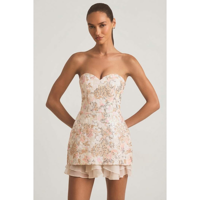 英国代购正品04.27 名品ohpolly 女装新款 抹胸刺绣花迷人连衣裙