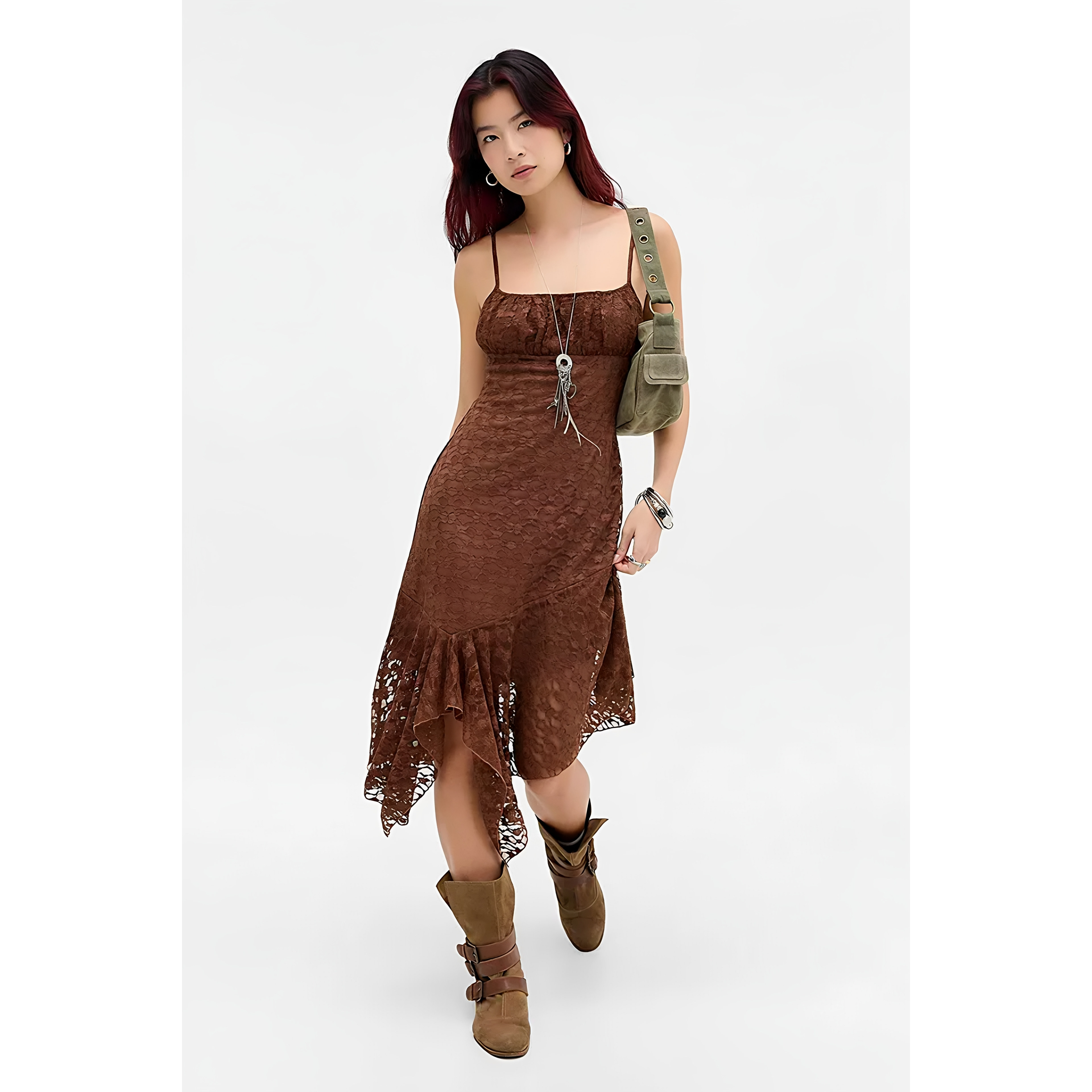 英国代购正品03.28 名品UO 女装新款 吊带不规则设计中长款连衣裙