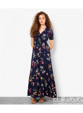 英国代购正品03.24 名品NL 女装新款 时尚印花长款百搭连衣裙