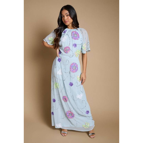 英国代购正品06.14 名品PL 女装新款 时尚设计重工花长款连衣裙