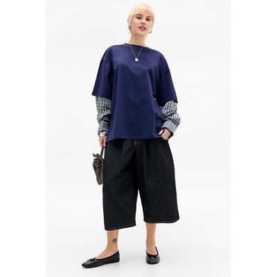 英国代购正品04.09 名品UO 女装新款 休闲拼接袖舒适百搭T恤