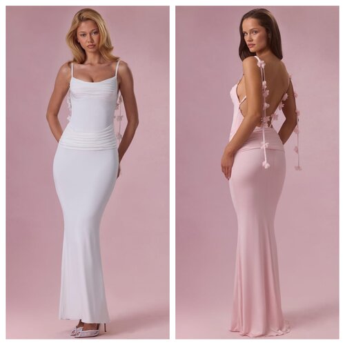 英国代购正品04.27 名品ohpolly 女装新款 露背花朵肩带礼服长裙