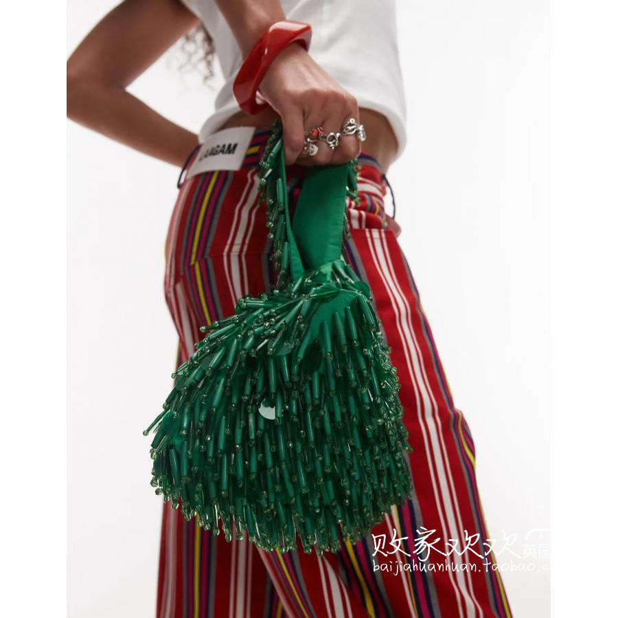英国代购正品05.05 2025潮流导向 女包新款 TS流苏串珠设计手提包