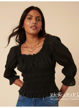 英国代购正品08.26 名品MS 女装新款 深色泡泡长袖舒适小衫