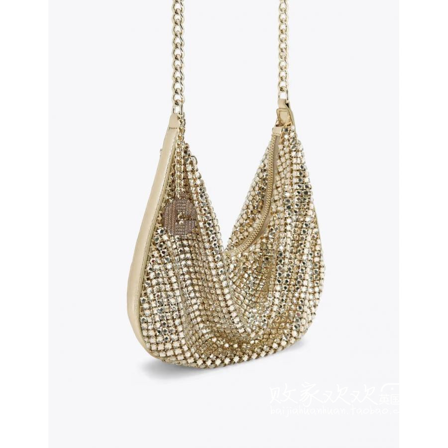 英国代购正品12.05 2025潮流导向 女包新款 金色闪亮设计单肩包