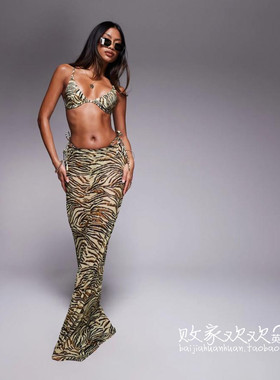 英国代购正品04.01 2025潮流导向 女装新款 时尚斑马纹长款半身裙