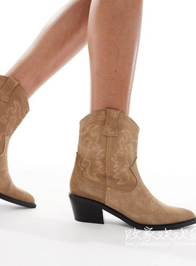 英国代购正品02.24 2025潮流导向 女鞋新款 设计绒面舒适百搭短靴