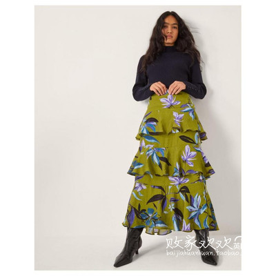 英国代购正品11.06 名品Monsoon 女装新款 多层印花长款半身裙