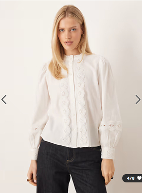 英国代购正品01.24 2026潮流导向 女装新款 镂空花浅色长袖衬衫