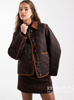 英国代购正品10.09 2025潮流导向 女装新款 时尚翻领菱格短款夹克